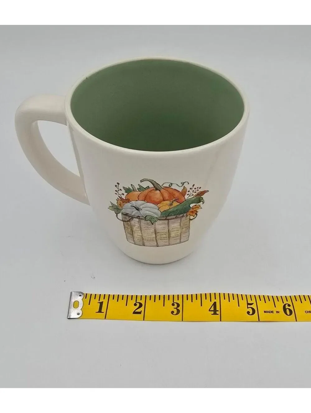 Rae Dunn Pumpkin Spice Fall Mug Basket Design Green Interior